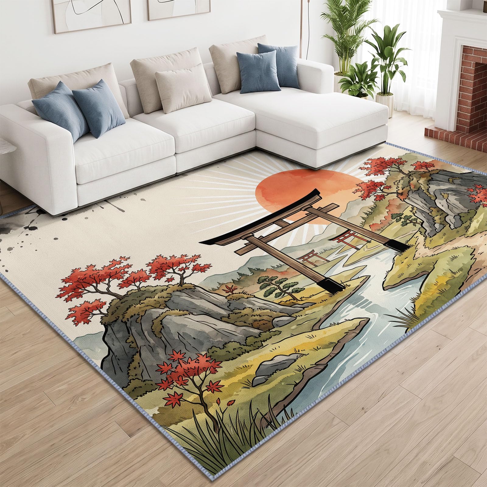 Générique Tapis Salon Zen Oriental Torii Érable Rouge 80 x 150 cm