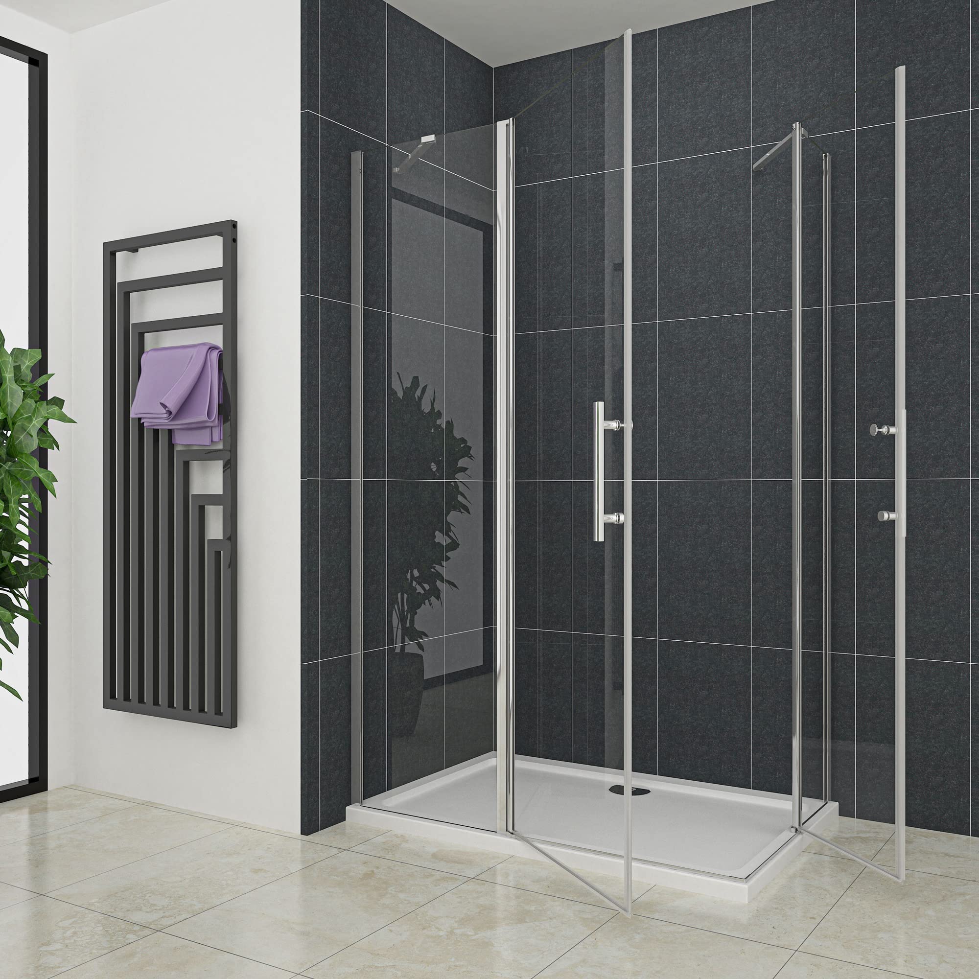 Box Doccia Angolare Due 90x80x195 cm Vetro 6mm 2 Barre Stabilizzatrici