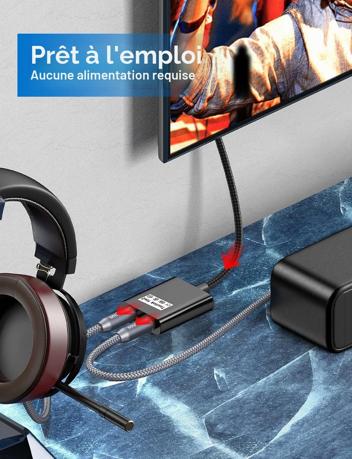Répartiteur Fibre Optique Répartiteur Câble Optique Audio 1 Entre 2 Sorti Adaptateur Audio Numérique Toslink pour Barre, TV - Noir