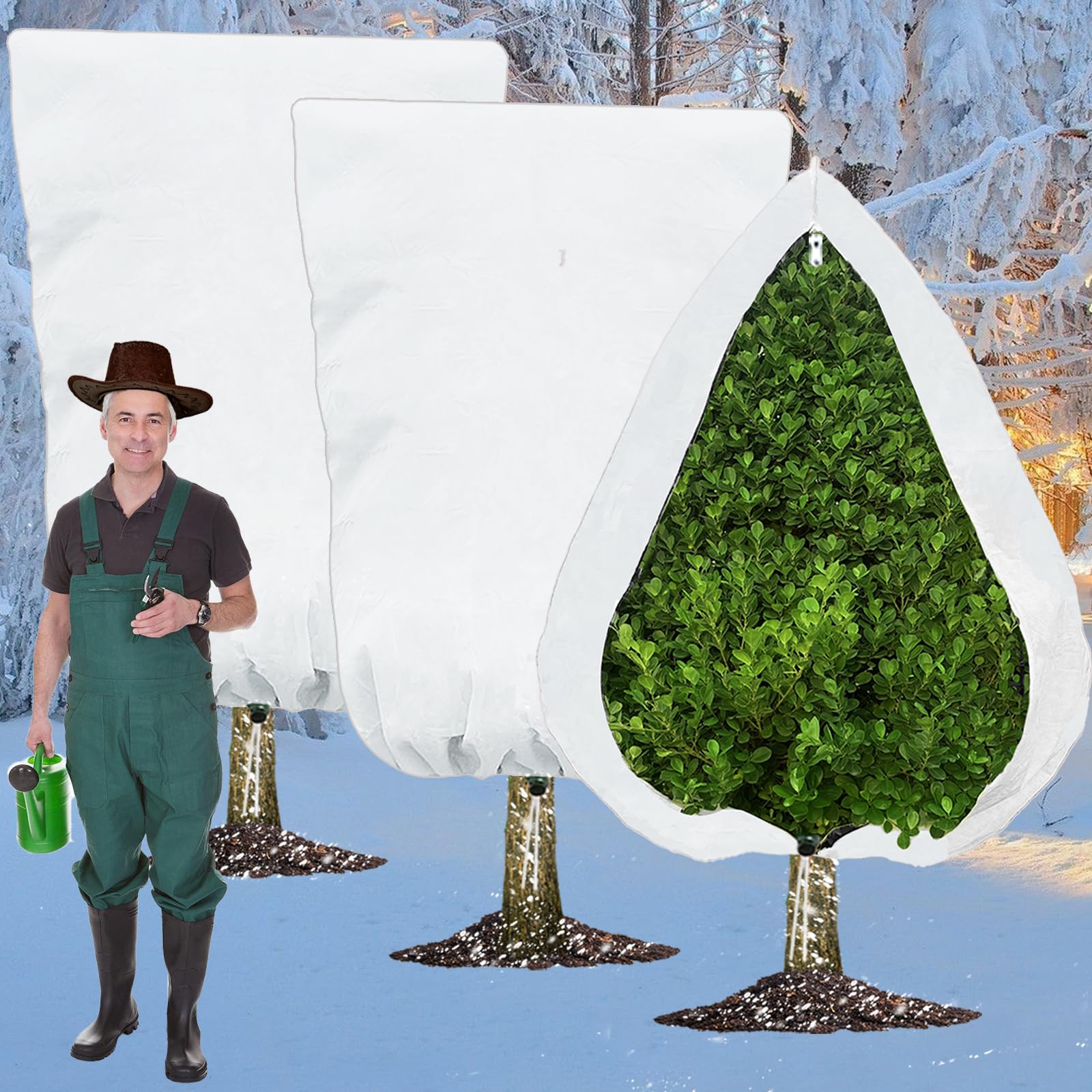 HABISI 3 Packs Plant Covers Freeze Protection - 47''X71'' 2.8oz/yd² with Zipper Drawstring for Outdoor Fruit Trees Bush Shrub Potted from Cold Frost Pest?Thicken Reusable Winter Frost Cloth Blankets