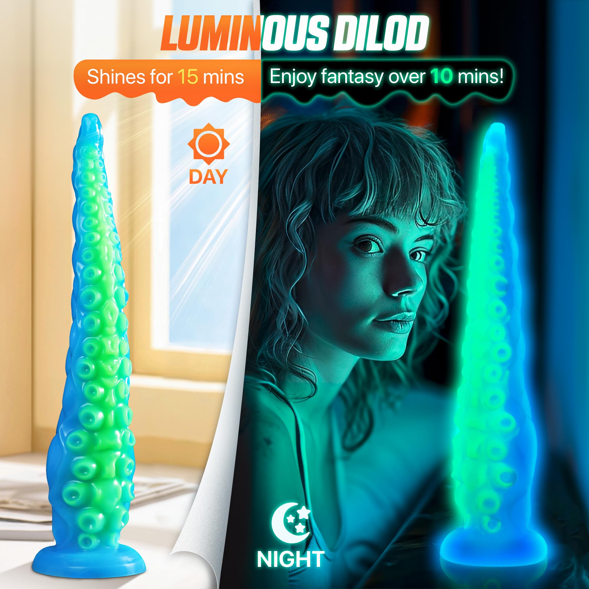 Luminous Tentacle Dildo Sex Toy - 12.9'' Anal Dildos Adult Toys, Strong Suction Cup Dildo Anal Sex Toys for C U G-Spot Stimulation, Soft Silicone Huge Dildo Womens Sex Toys for Men Couples Sex Machine