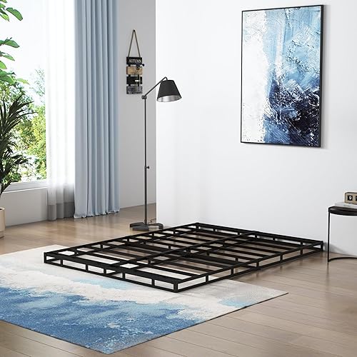 Miniatura 9 de Somier de 4 pulgadas para cama matrimonial, solo somier de tamaño matrimonial, base de colchón resistente, base de cama de metal, antideslizante, 4
