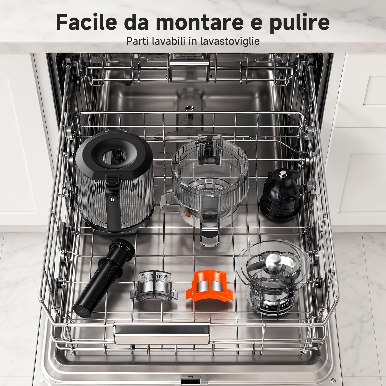 AMZCHEF Estrattore di Succo a Freddo, 158 mm Bocca Larga per Frutta e Verdura Intera, 2.5 L, Facile da Pulire, 2 Filtri per Succo e Gelato, per Famiglie, Genitori e Colazione