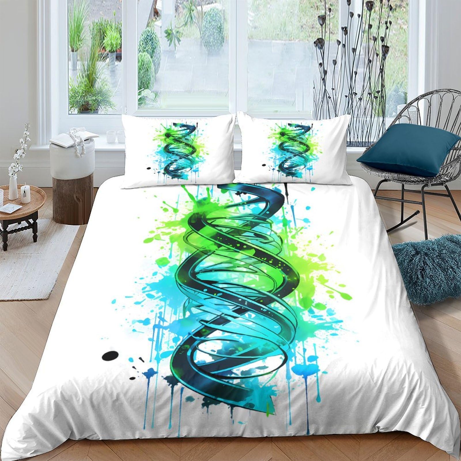 GPLZQXKJNH 3D Printed Abstract Watercolor Swirl Duvet Cover Set Microfiber Breathable Bedding Set with 2 Pillowcases for Bedroom Home Single（135x200cm）
