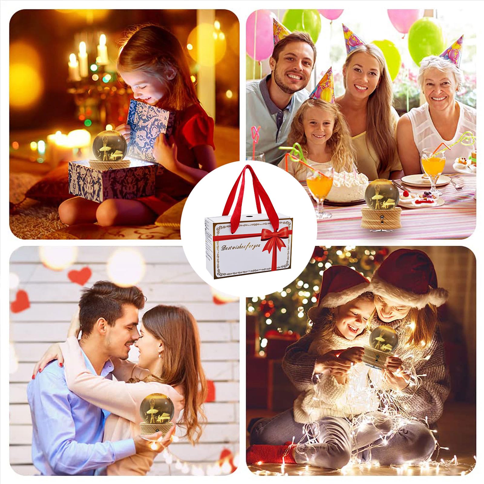 Caja de Música con Bola de Cristal 3D, Caja de Música Giratoria 360° Luminosa con Proyección de luz y Base de Madera para Niños, Esposas, Madres, Regalo Decorativo Creativo(Princesa de Ballet)