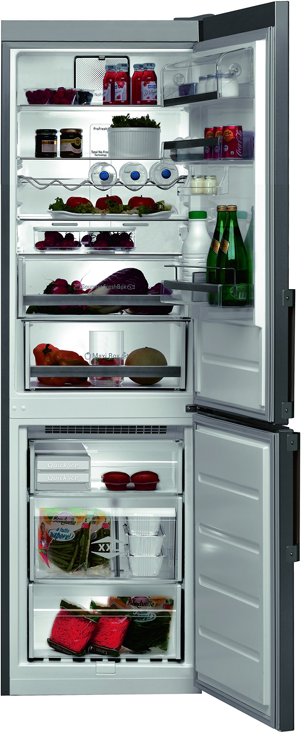 Bauknecht KGNF 185 A2+ IN Réfrigérateur-congélateur/A++ / 189 cm de hauteur / 244 kWh/an/réfrigérateur 222 L/congélateur 94 L/Ultimate NoFrost/Pro Touch en acier inoxydable
