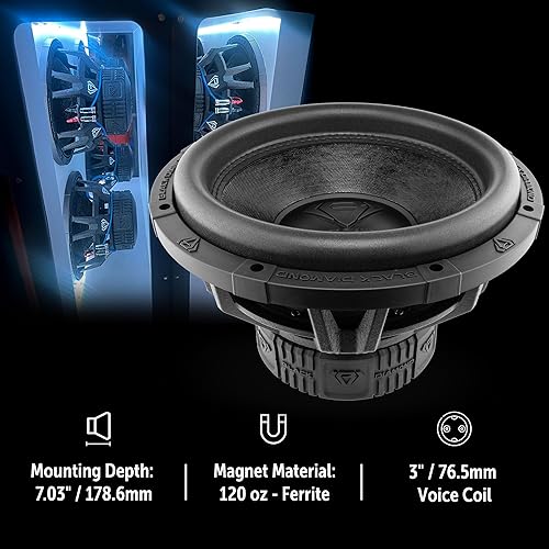 Miniatura 4 de BLACK DIAMOND DIA-T12.2D 12 Pulgadas Subwoofer de Audio para Auto con Canasta de Aluminio 2000 Vatios Bobina de Voz Dual 2+2 DVC 2 Ohm (1 Altavoz)