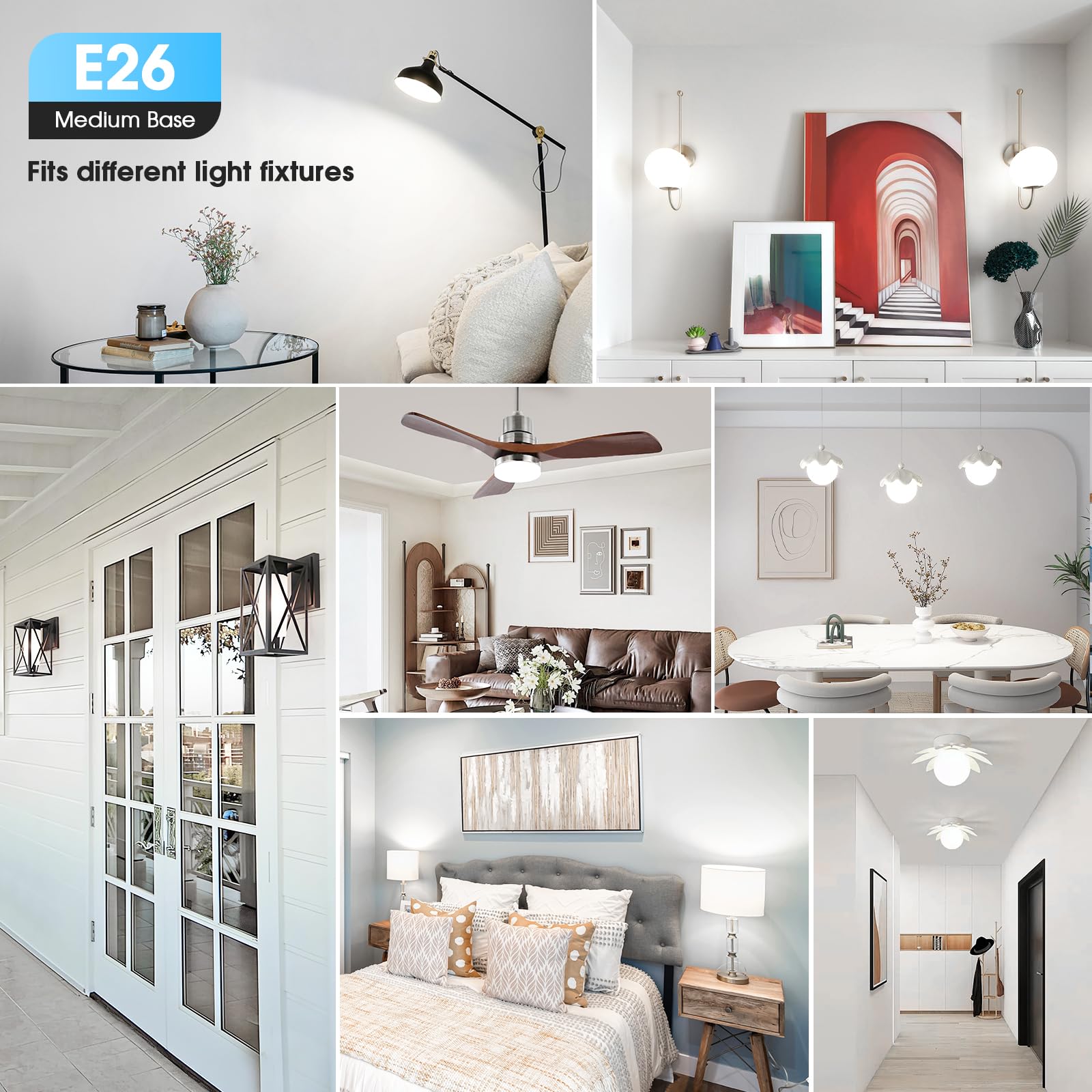 24-Pack A19 LED Light Bulbs 60W Equivalent Daylight White 5000K E26 Base 850 Lumen Non-Dimmable 9W Bright White — view 5