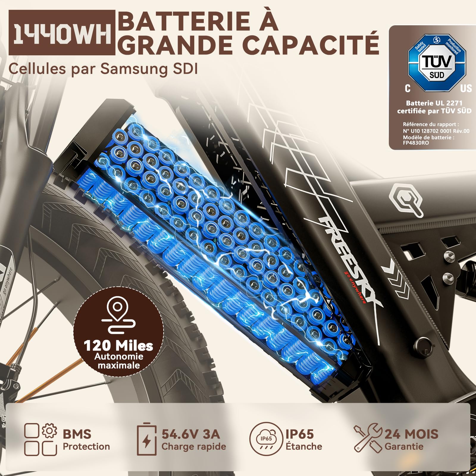FREESKY 2026 Warrior Pro Vélo électrique Double Moteur 48V 30Ah Samsung Batterie Amovible VTT électrique Adulte 26" Suspension Intégrale 100-190km Autonomie Écran LCD 7 Vitesses