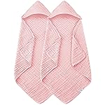 SWEET DOLPHIN Muslin Hooded Baby Bath Towels - 2 Pack 100% Cotton Towel for Babies, Infants, Toddlers - 32x32Inch - Highly Absorbent and Newborn Essential, Pink