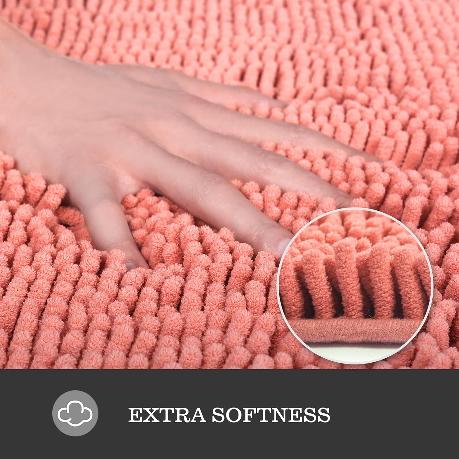Yeaban Coral Bathroom Rugs – Thick Chenille Bath Mats | Absorbent and Washable Bath Rug Non-Slip, Plush and Soft Rugs for Bathroom, Shower, Sink - 17" x 24" - Image 3