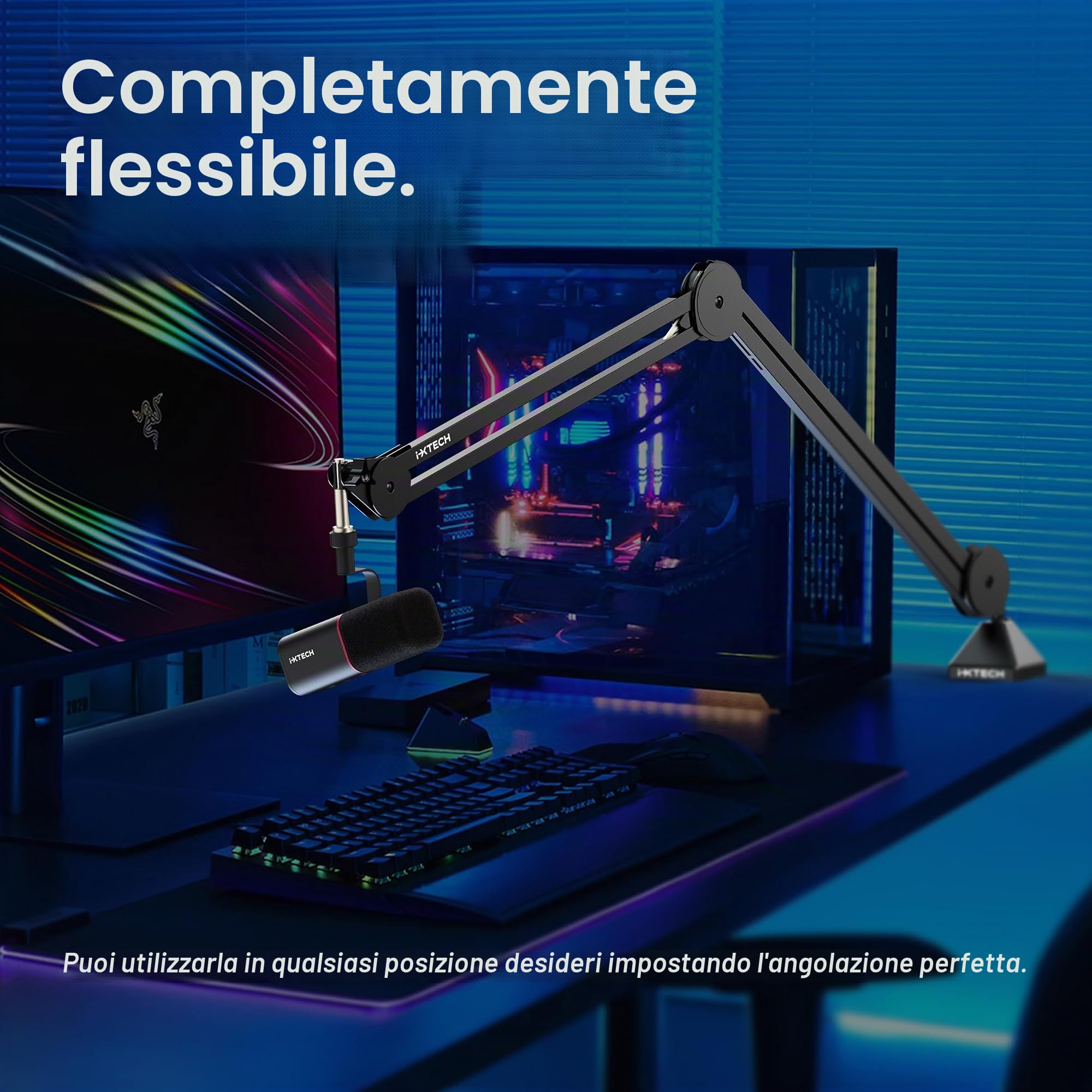 IXTECH Supporto per microfono a braccio regolabile, resistente, con fascette, supporto da scrivania per gaming, streaming e podcasting.