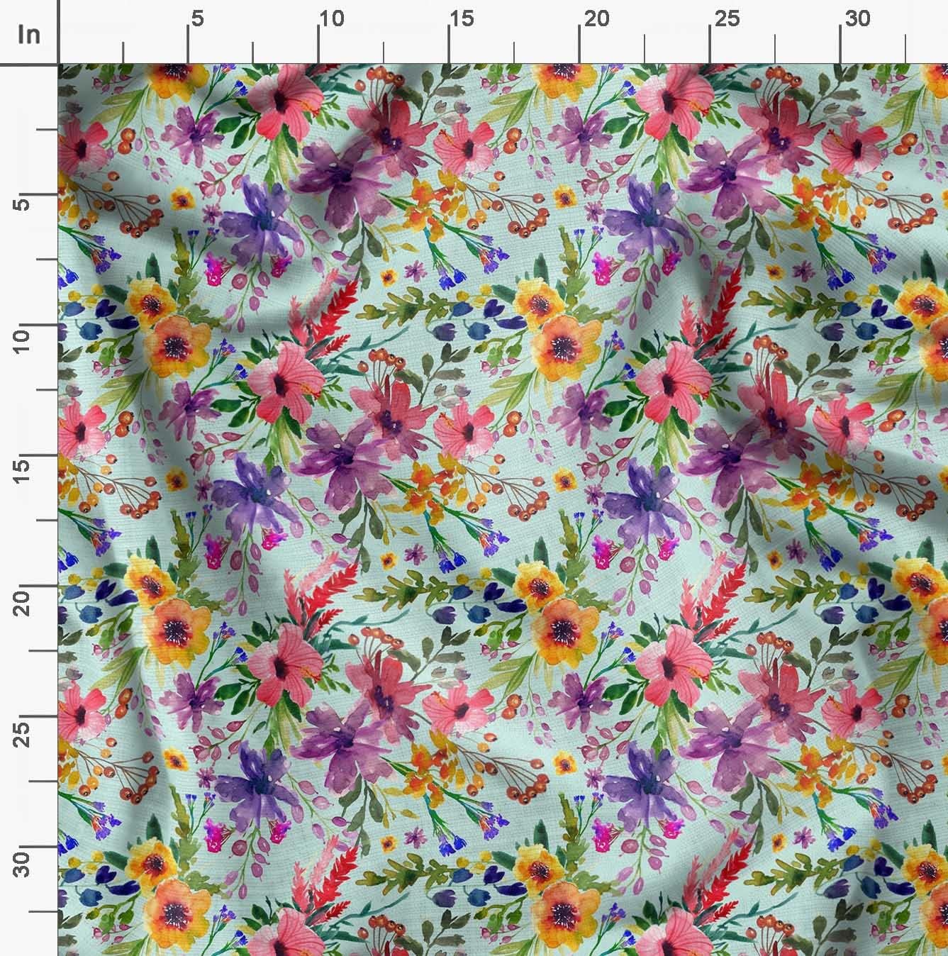 Soimoi Cotton Jersey Green Fabric - by The Yard - 58 Inch Wide - Flower & Leaves Watercolor Palette Material - Botanical and Soft Patterns for Stylish Creations Printed Fabric