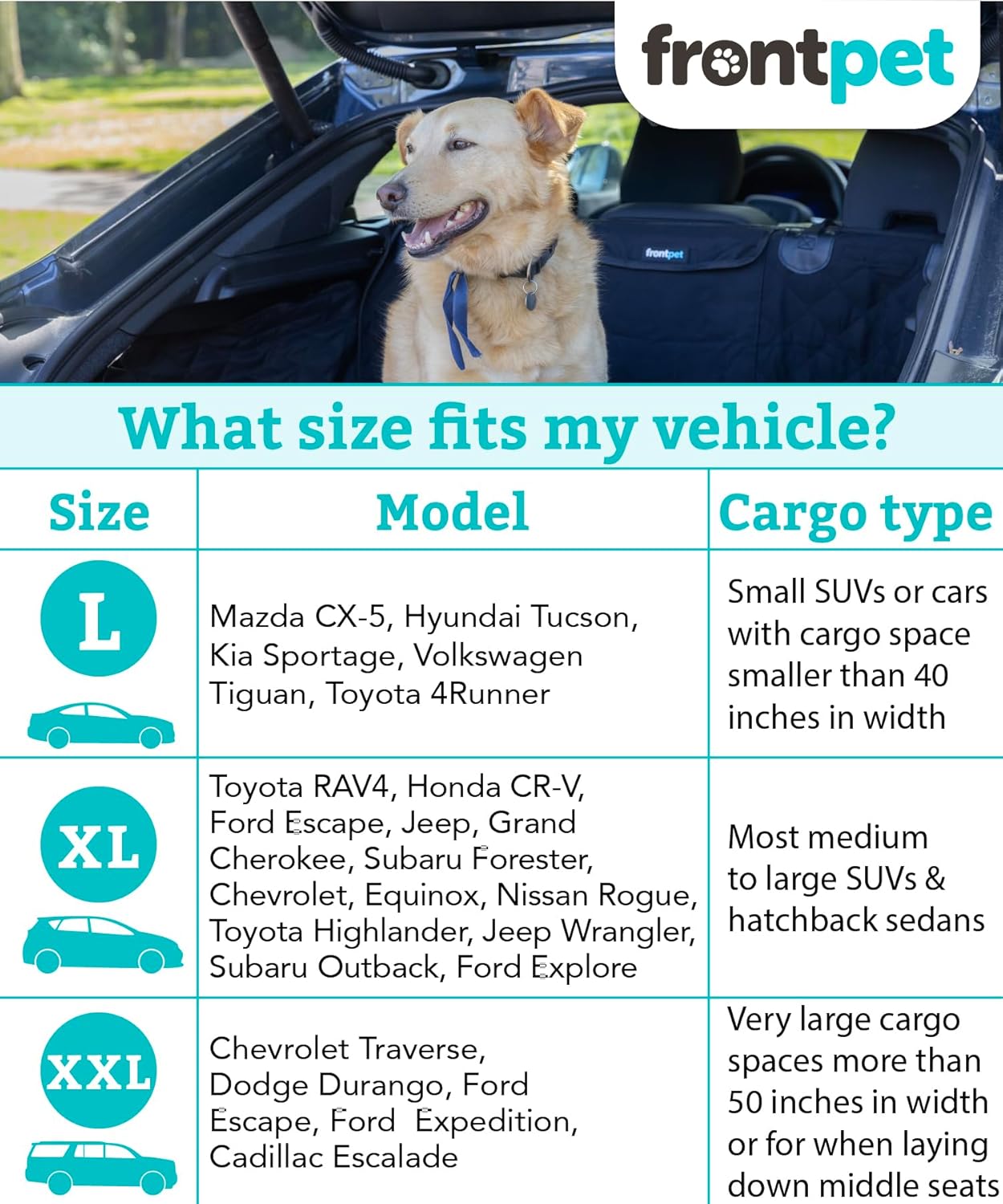 FrontPet SUV Cargo Liner for Dogs - Water-Resistant Pet Trunk Cargo Cover Mat for SUVs and Sedans with Bumper Flap Protector, Trunk Cover, Non-Slip Liner, (35" X 40") Upgraded 2025