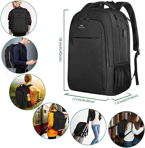 Miniatura 6 de MATEIN - Mochila empresarial para laptop de 15.6 pulgadas, mochila de viaje con puerto de carga USB, resistente al agua, para trabajo, universidad,
