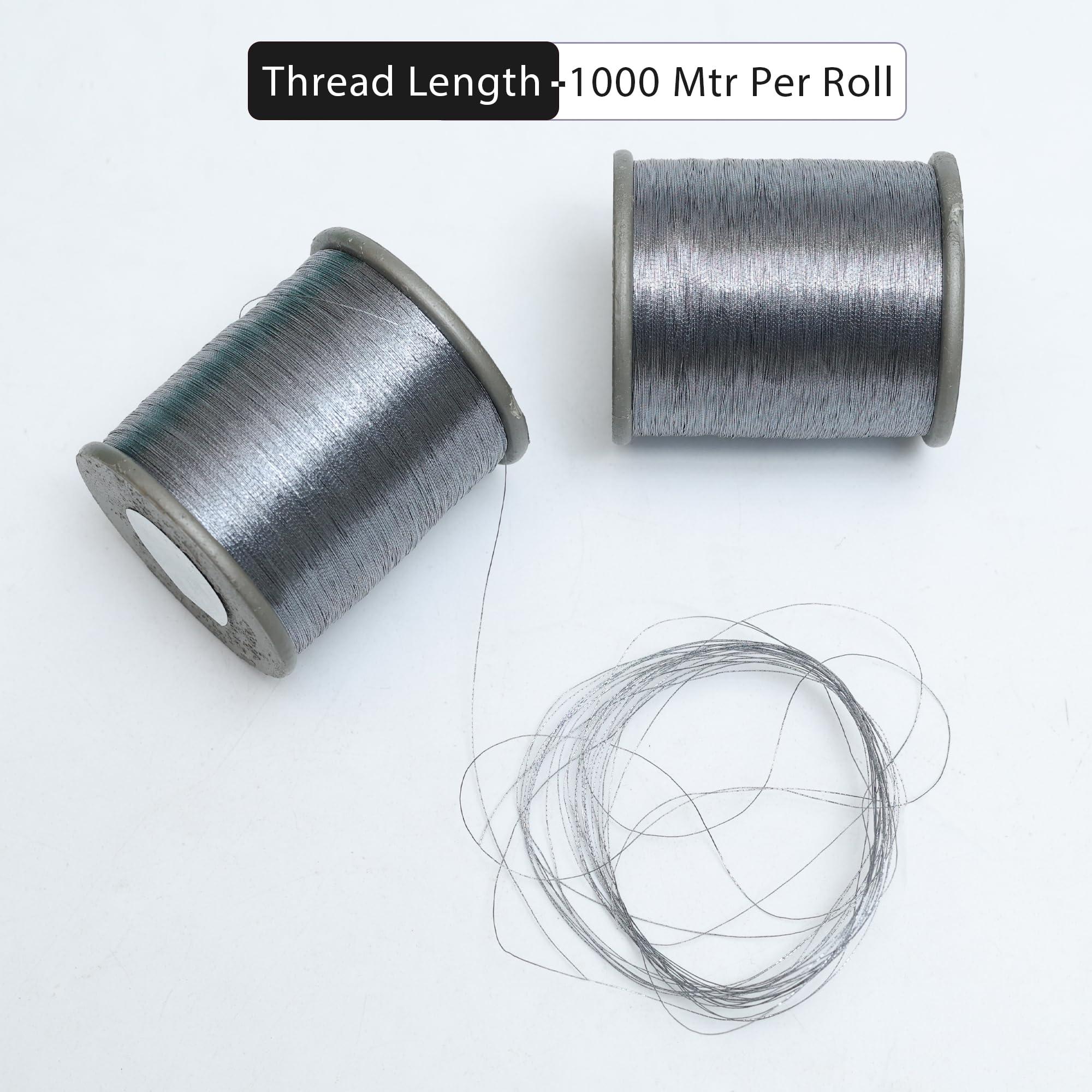 Embroiderymaterial Metallic Zari Thread for Embroidery, Sewing and Jewelry Making, Grey Color, 0.1MM(Pack of 2 Roll)
