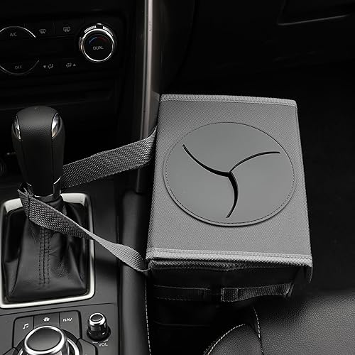 Miniatura 10 de AOKJOY Basurero para automóvil con tapa, a prueba de fugas, 3 bolsillos de almacenamiento, para colgar, impermeable, para SUV, color beige