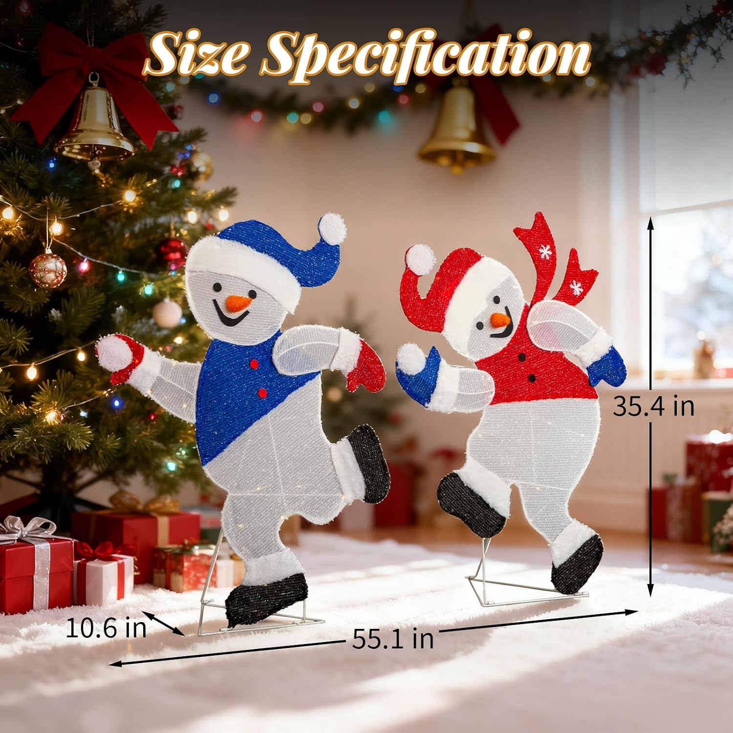 VINGLI 5ft Set of 2 Lighted Christmas Yard Decorations, Running Snowman 2D Tinsel Snowmen with 120 Warm White LED Lights, Indoor Outdoor Xmas Lawn Porch Holiday Deco