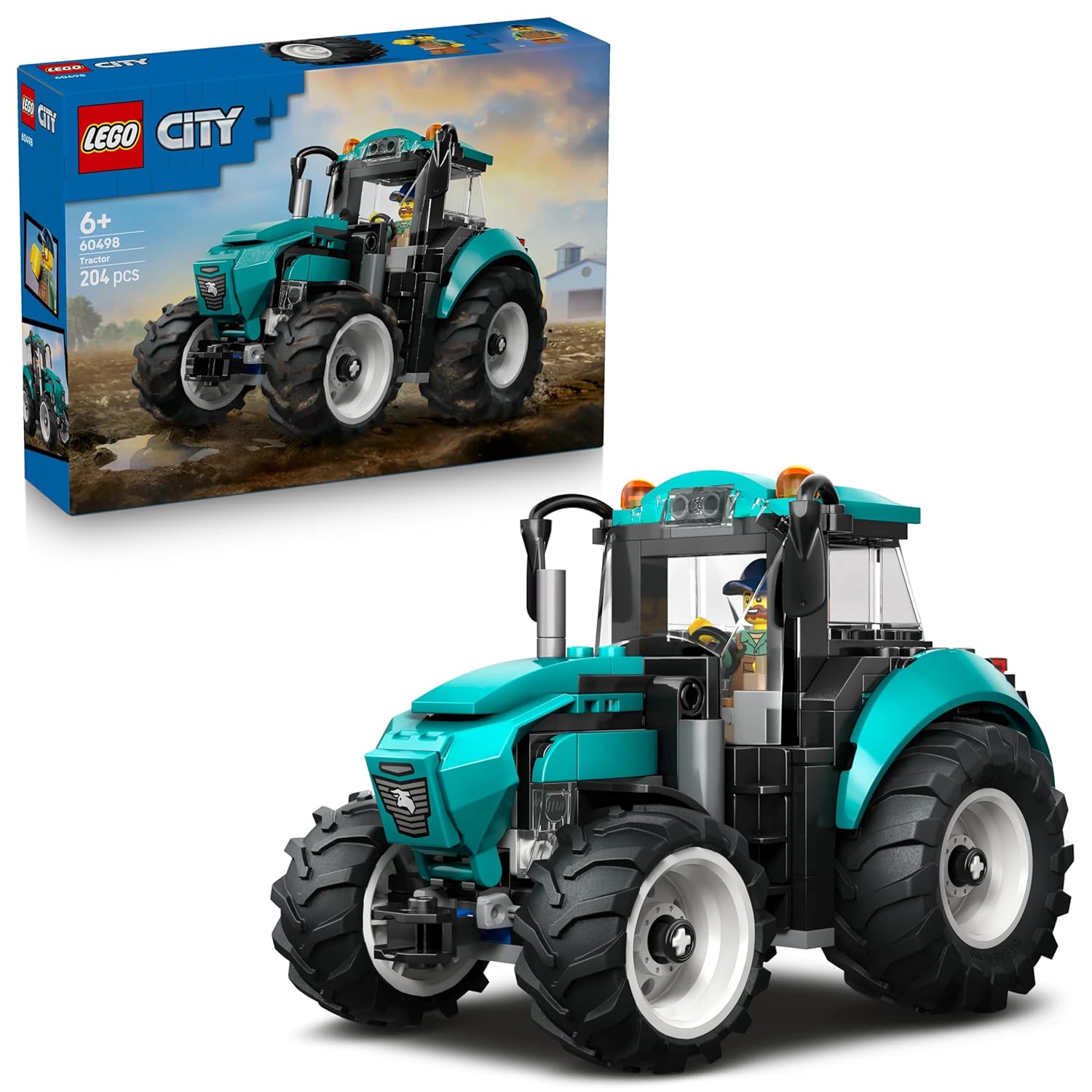 LEGO City Tractor - Farm Toy Building Set with Farmer Minifigure - Gift for Ages 6 and Up - 60498