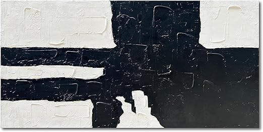 NANKAI Hand-Painted Black and White Painting Minimalism Black White Artwork for Wall Decoration Large Abstract Oil Painting Wall Art 30x60 Inch