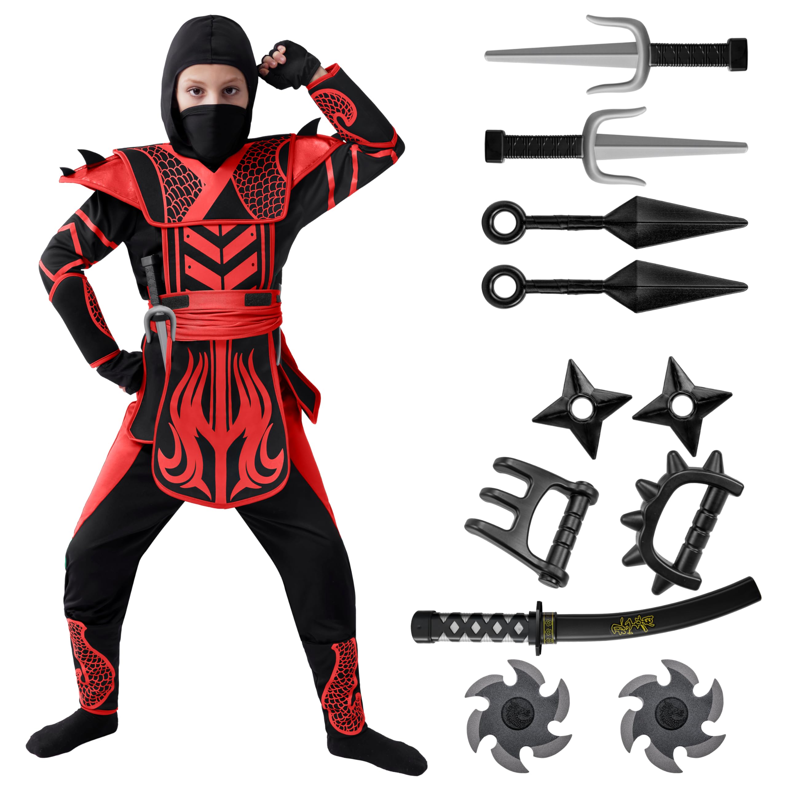 Spooktacular Creations Kids Halloween Ninja Costume, Boys Ninja Outfit for Toddler Halloween Costume Dress Up Party Parties