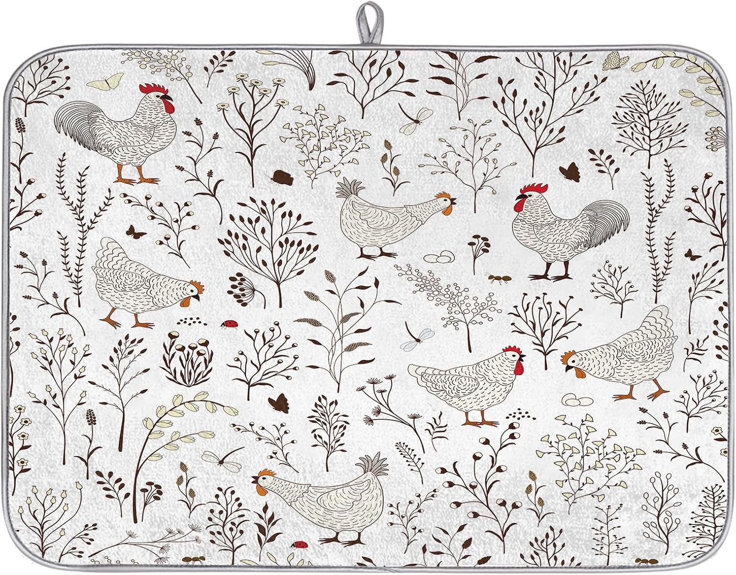 Dish Drying Mat Microfiber Coffee Bar Mat Absorbent Drying Kitchen Mat for Kitchen Counter Washable Drainer Rack Mat Xl for Dishes Farm House 18"x 24" Farmhouse Rooster