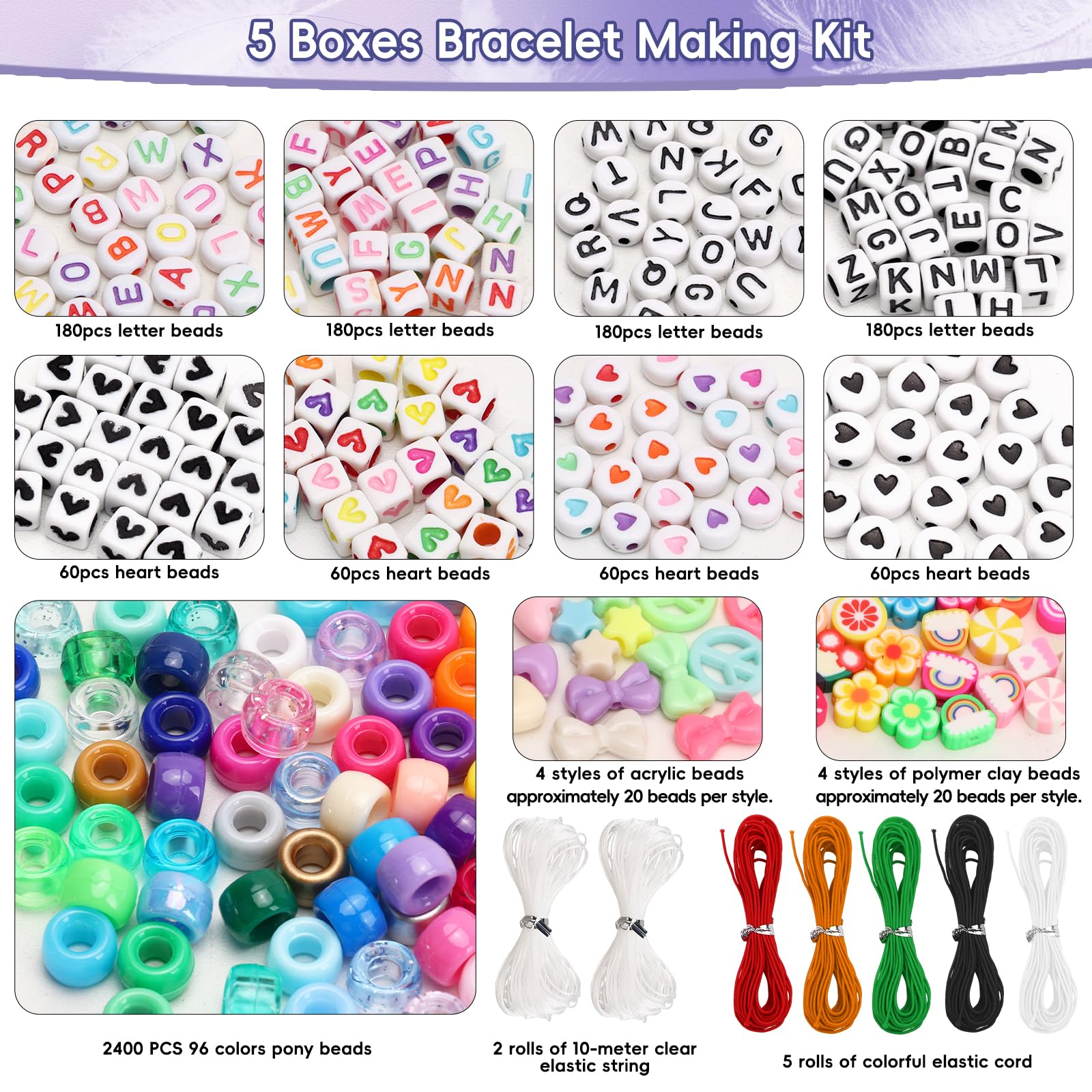 5 scatole 96 colori 3300 pezzi perline pony kit per la creazione di