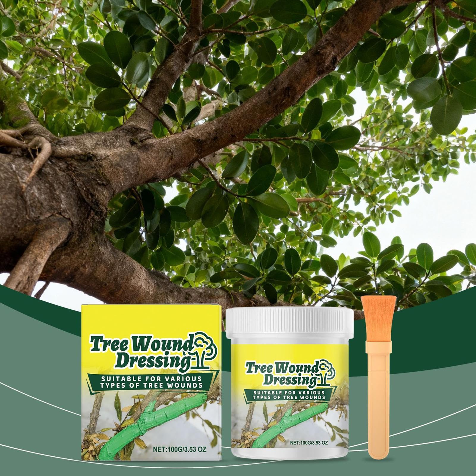 Sigillante per ferite per alberi – 100 g di medicazione per piante – corteccia di alberi – chiusura ferita con pennello – per arbusti tronchi vegetali danneggiati corteccia giardino paesaggio