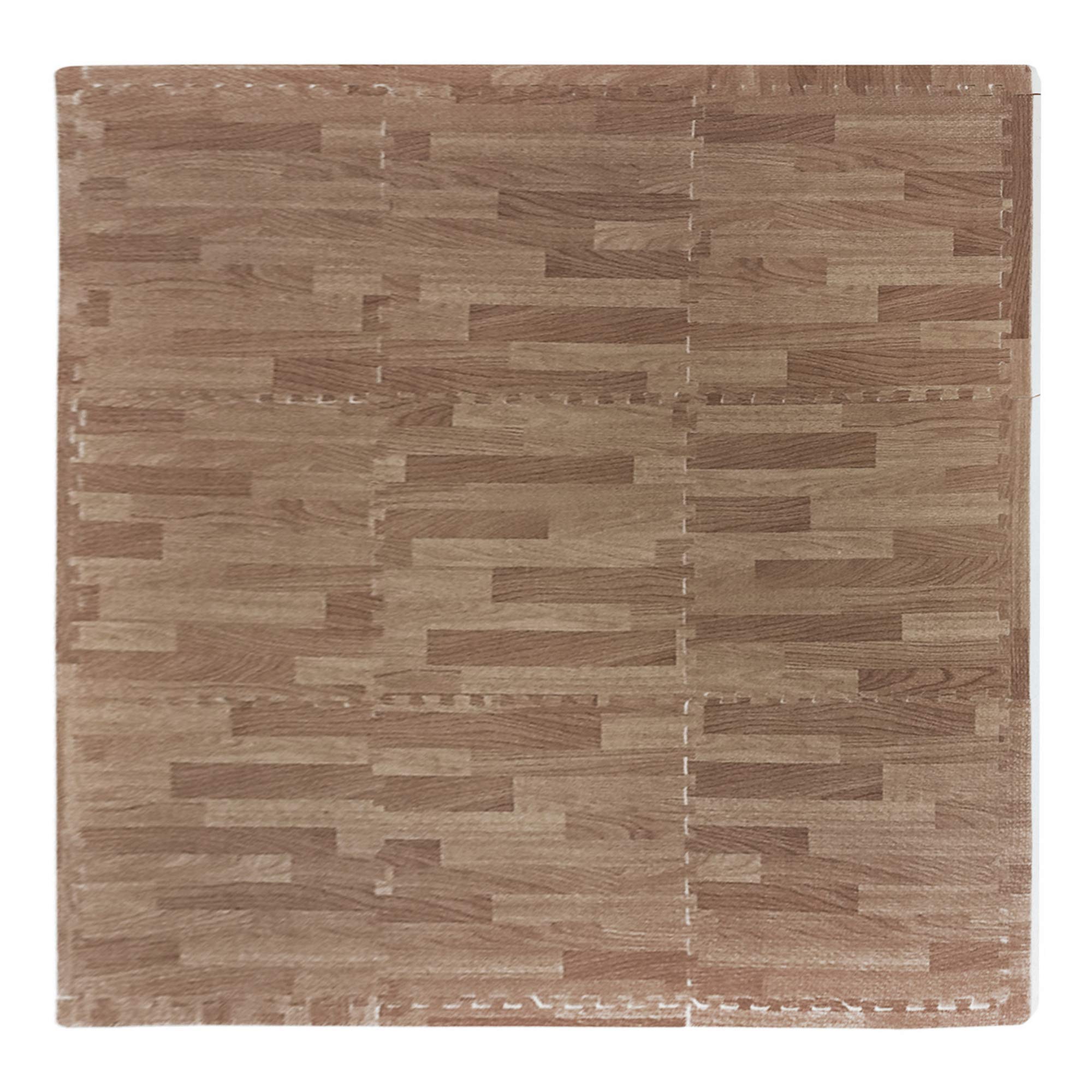 Tadpoles 9 Tile Natural Wood Grain Playmat | Interlocking Tiles with 12 Border Pieces | Soft EVA Foam | Safe & Durable | Total Floor Coverage 38” x 38” | for Kids & Adults | Dark Brown