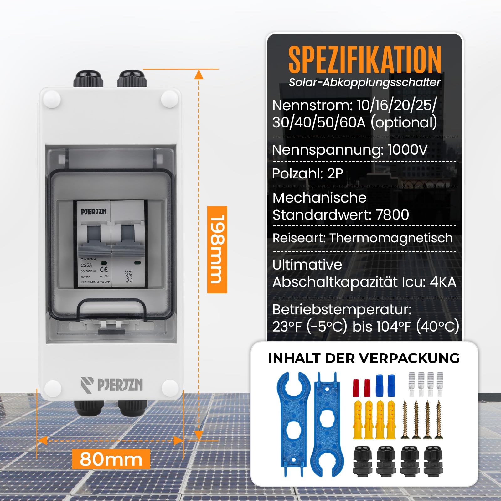 Interruttore di separazione DC impianto PV interruttore di sicurezza automatico 1000 VDC (25 A)