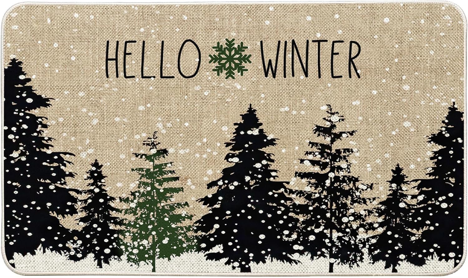 Christmas Black Tree Doormat Winter Cold Forest Snowflake Xmas Door Mats Entrance Low Profile Front Mat Christmas Rugs Non Slip Floor Mat in/Outdoor for Home Patio Decor (17x29 in)