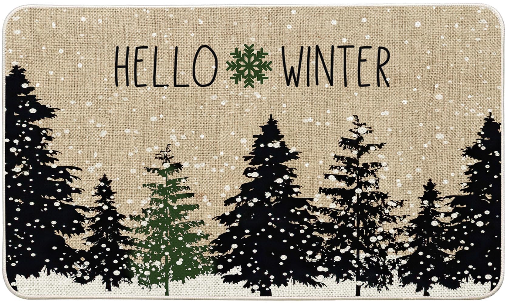 WHOMEAF Christmas Black Tree Doormat Winter Cold Forest Snowflake Xmas Door Mats Entrance Low Profile Front Mat Christmas Rugs Non Slip Floor Mat in/