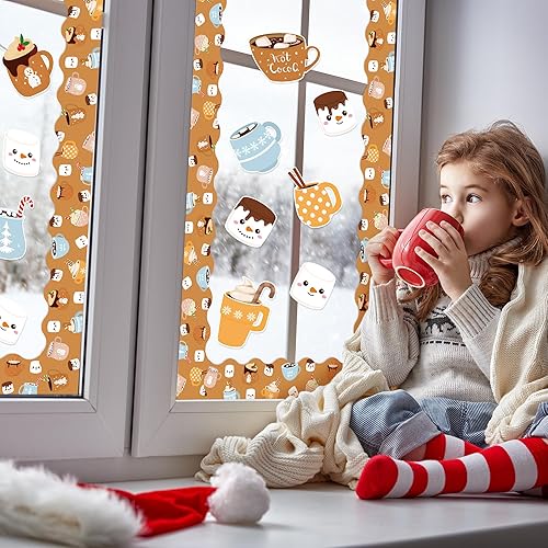 Miniatura 4 de Juego de 105 tablones de anuncios de taza de cacao de invierno con 10 hojas de puntos de pegamento, deseándote un cálido y acogedor recorte de papel