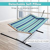 Vista 7 de Giantex Hamaca para acampar con barra separadora, almohada desmontable, cuerdas de algodón tejidas a mano, hamacas al aire libre para patio, patio