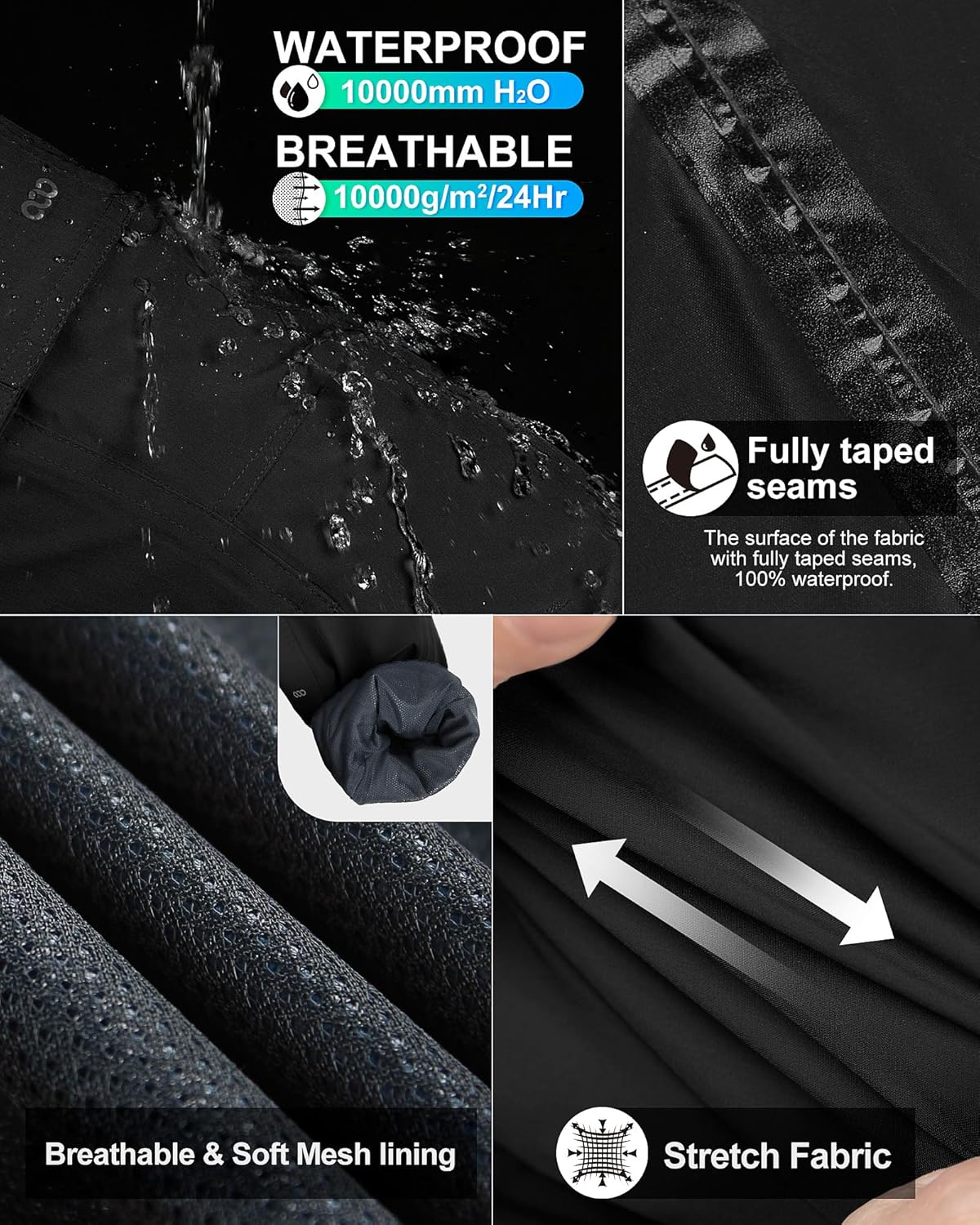 33,000ft Men's Rain Pants Waterproof Lightweight Breathable Golf Over Pants for Hiking Travel Cycling Outdoor - Image 3