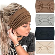 YONUF Wide Headbands for Women, 4 Pack Boho Knotted Head Bands Daily Wear | Soft Stretch Headband, Fashion Non Slip Hair Bands for Yoga, Workout, Face Wash, Makeup, African Head Wrap & Hair Accessories
