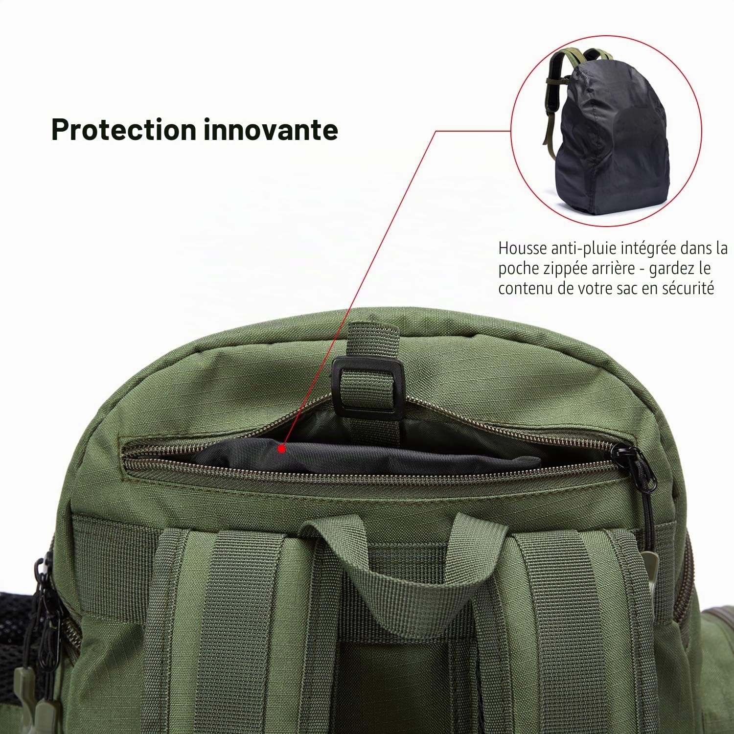 Bassdash Sac à Dos de pêche résistant à l'eau léger et Tactique avec Support de Canne et Housse de Protection Contre la Pluie