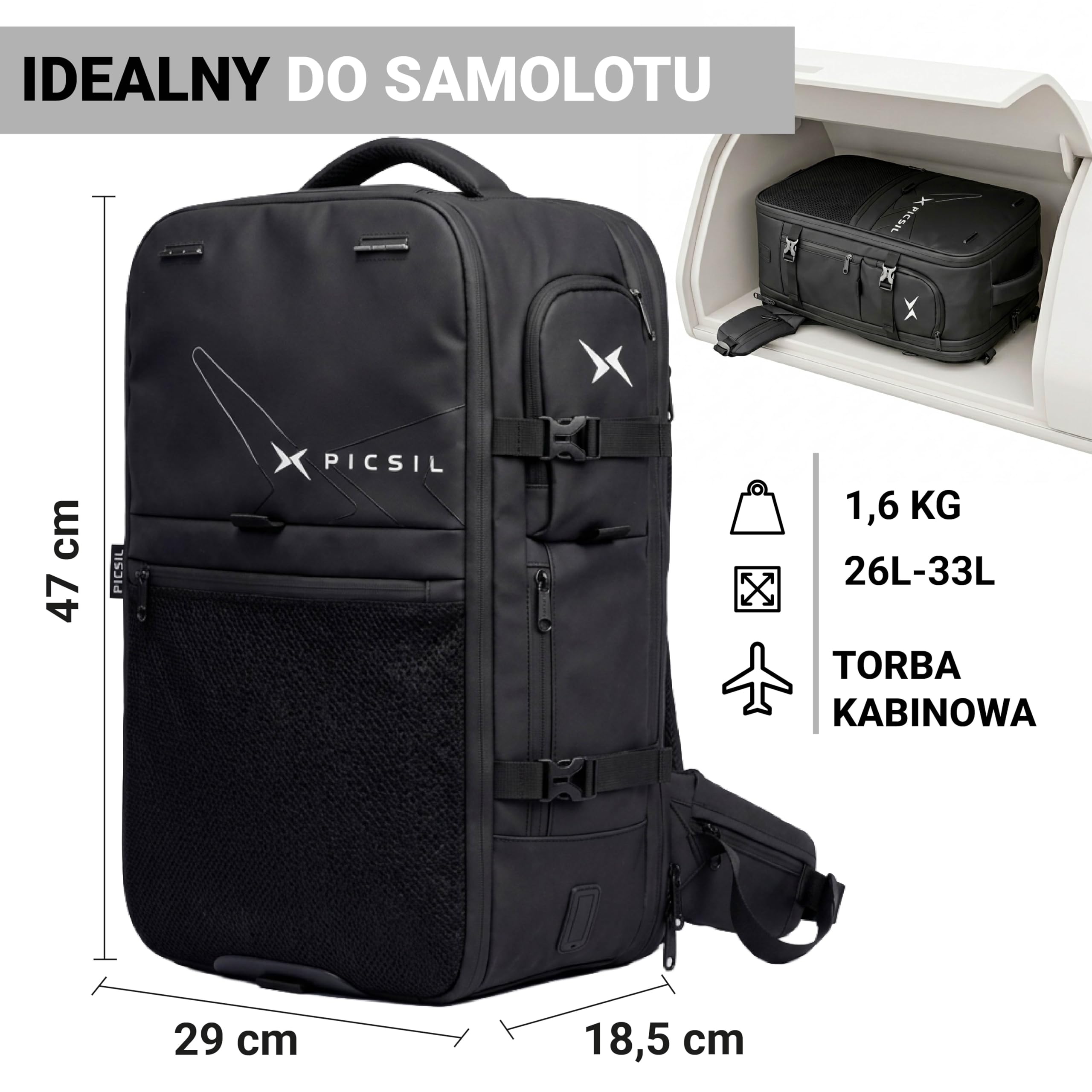PICSIL Horizon Plecak Podróżny - Rozszerzalny 26L-33L Torba Kabinowa - Wodoodporny Pokrowiec na Laptopa 15/15,6 cala z Przegródką na Buty - Bagaż Podręczny na Podróże i Siłownię - Moss