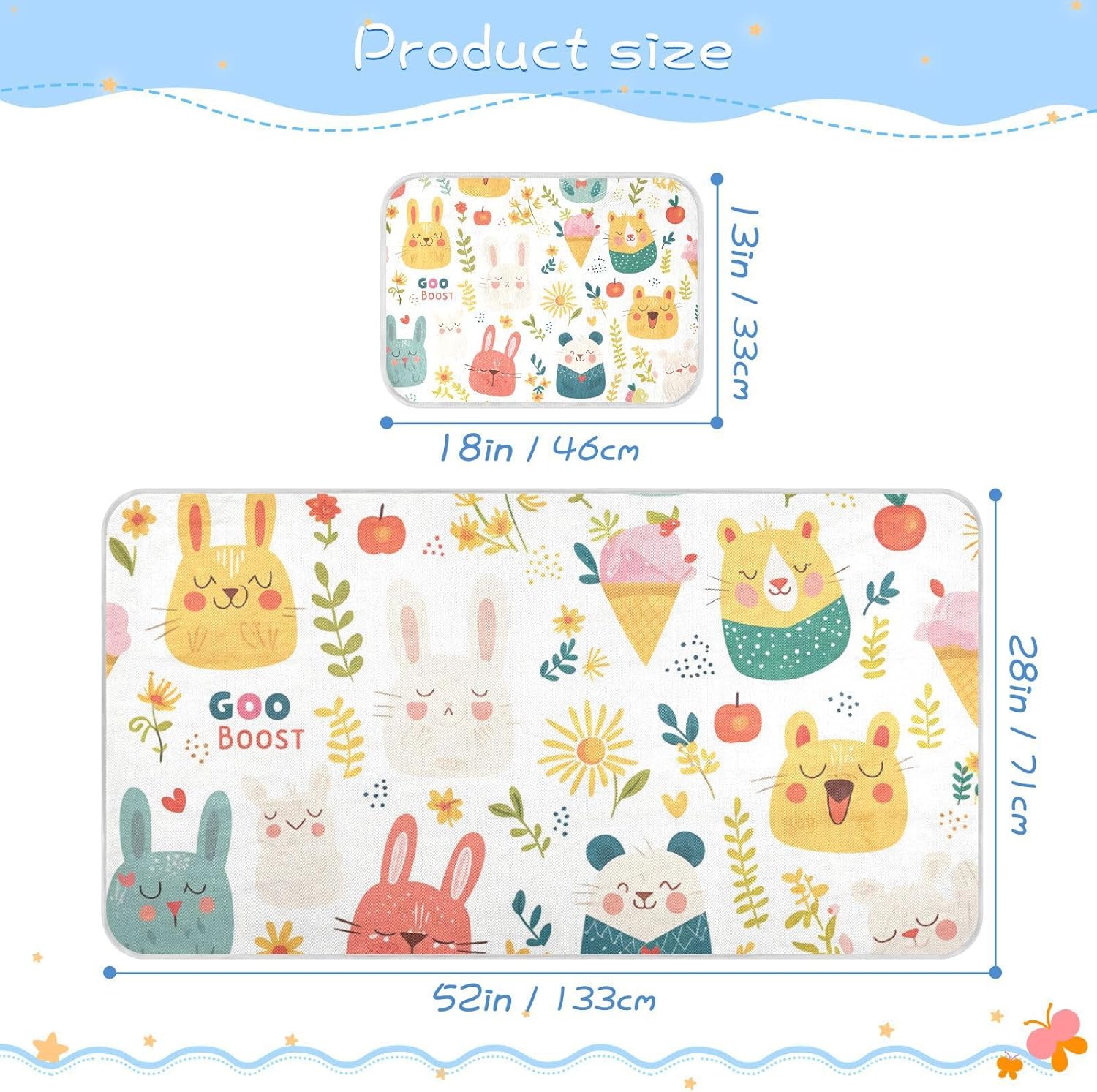 Safari Animal Flower Cooling Baby Waterproof Crib Mattress Protector 28" x 52" Absorbent Mattress Protector Pads for Baby&Toddler