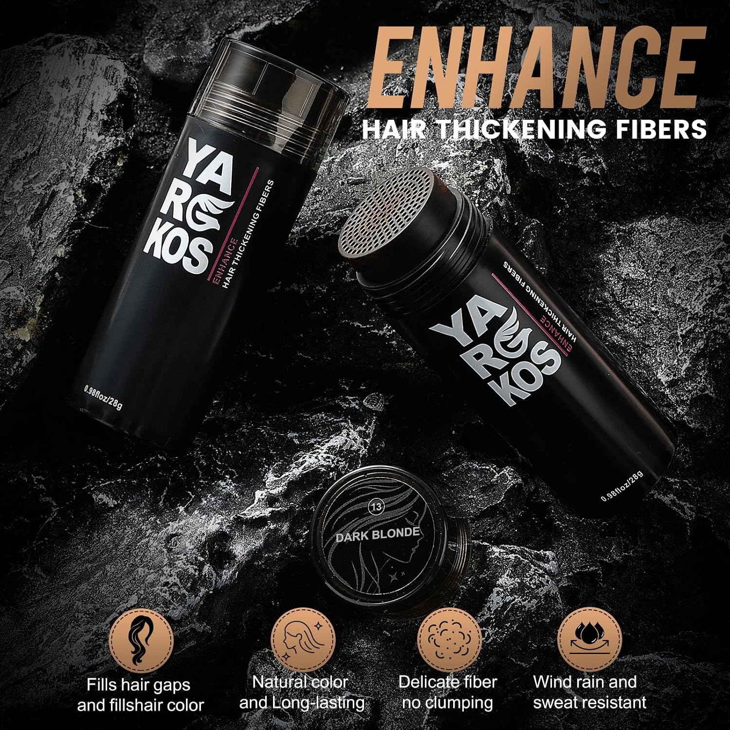 Hair Fibers for Thinning Hair or Fill In Fine, Hair Building Fibers (28g) for Women & Men, Hair Powder for Instantly Thicker, Fuller Looking - DARK BLONDE