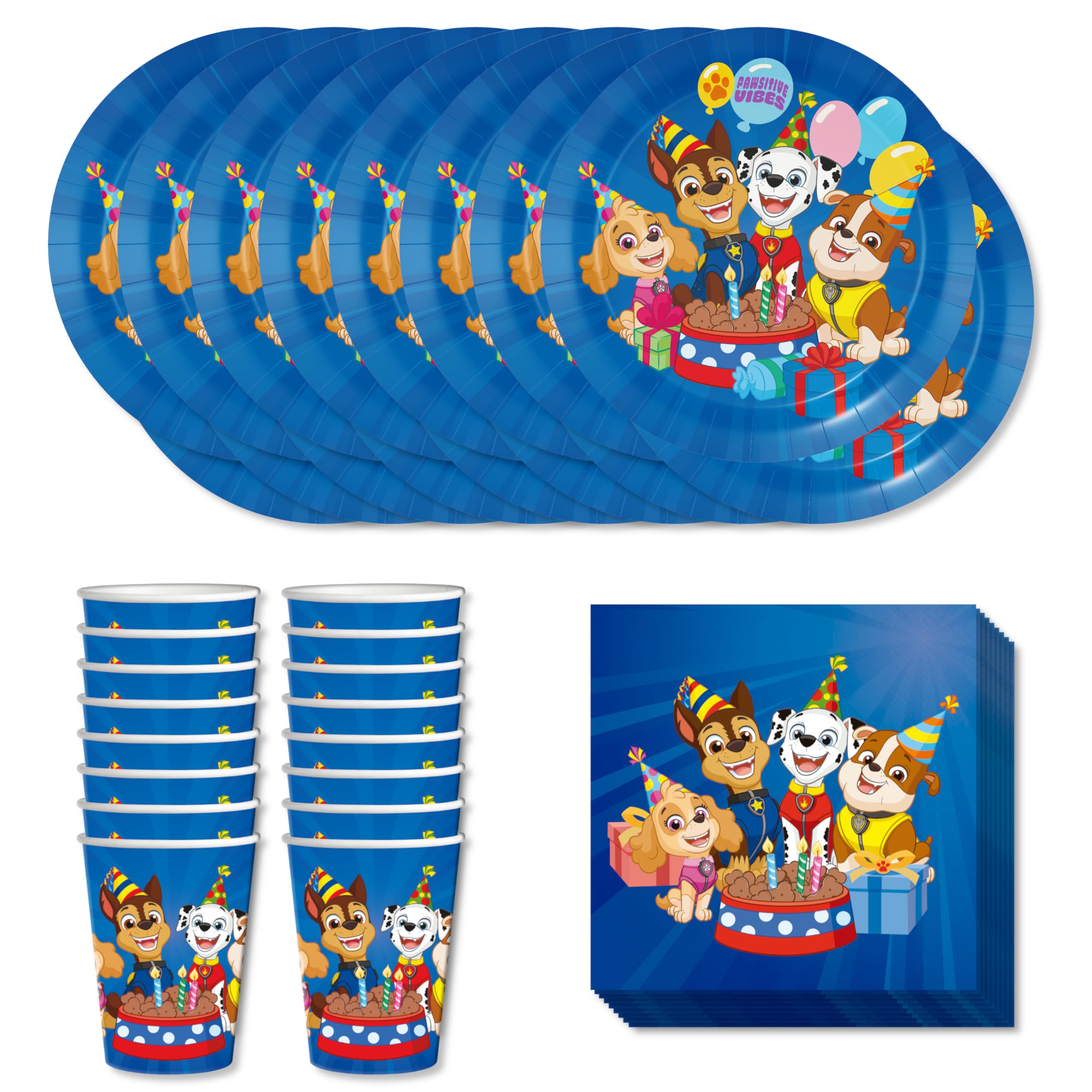 Anila's Party Set Paw Patrol, 52-Piece Set, Plates, Cups, Napkins, Disposable Tableware, Tableware Set.