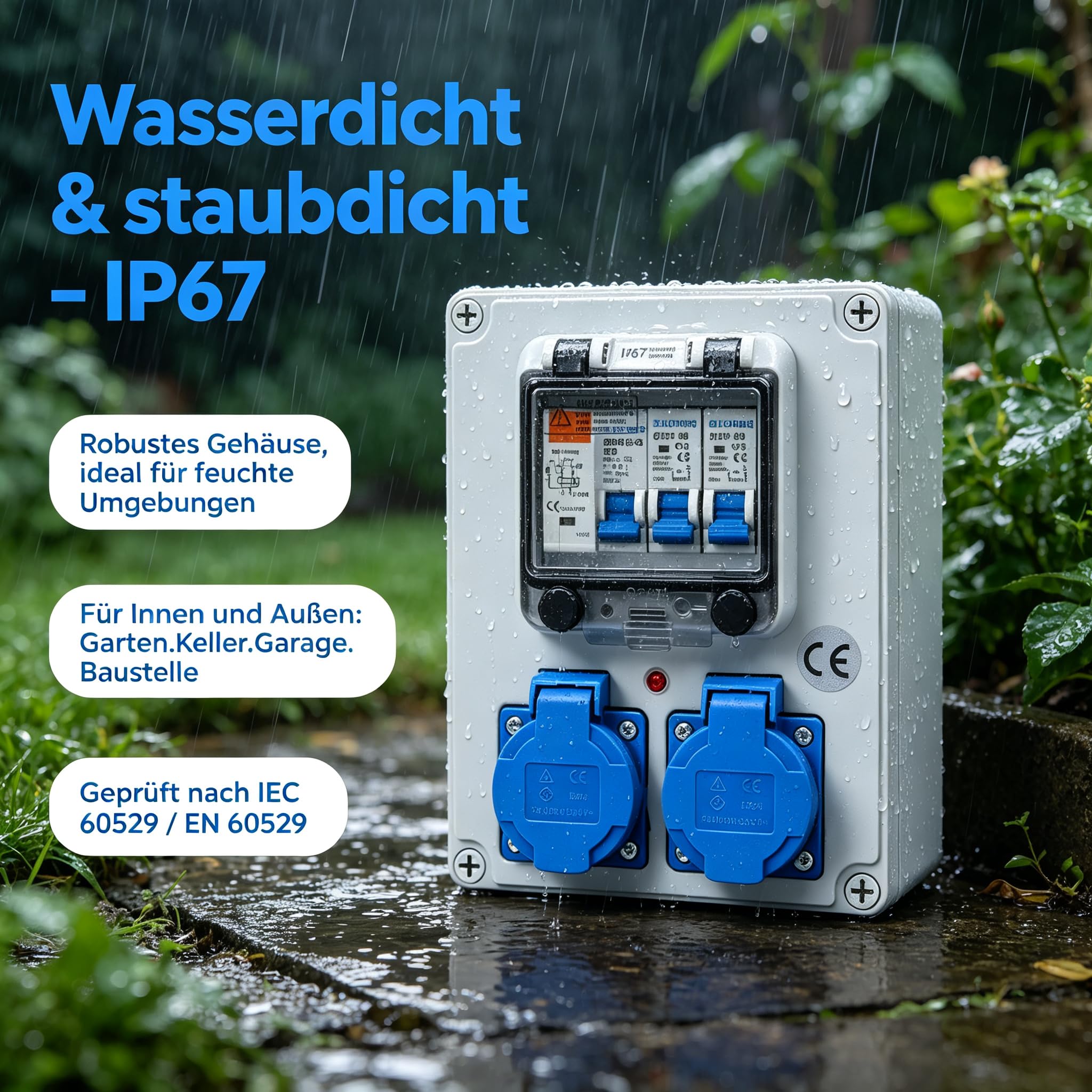 Wandverteiler Vorverkabelt Stromverteiler FI-Schalter LS 16A IP67 für Außen