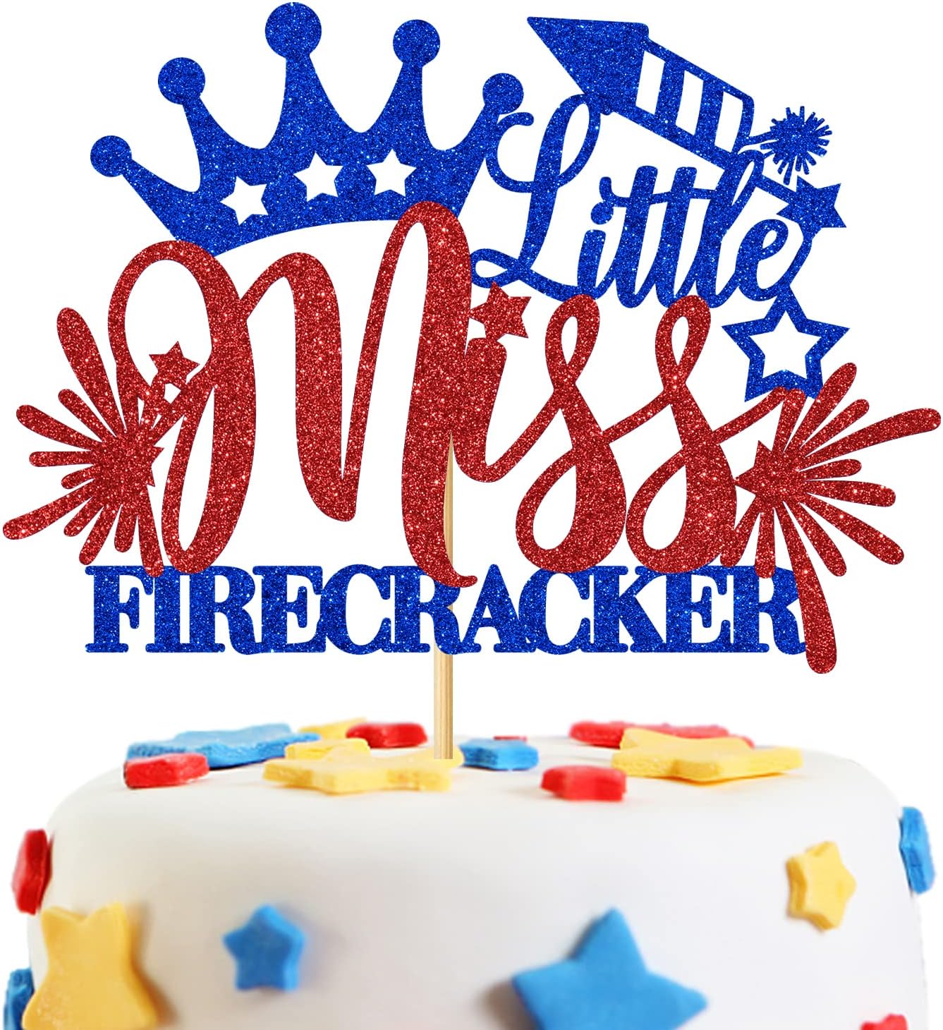 AeryourtarLittle Miss Firecracker Cake Topper, 4th of July/America Independent Celebration Cake Decor for Welcome Baby Girl, Baby Shower/Gender Reaveal Party Decorations Supplies for Girl