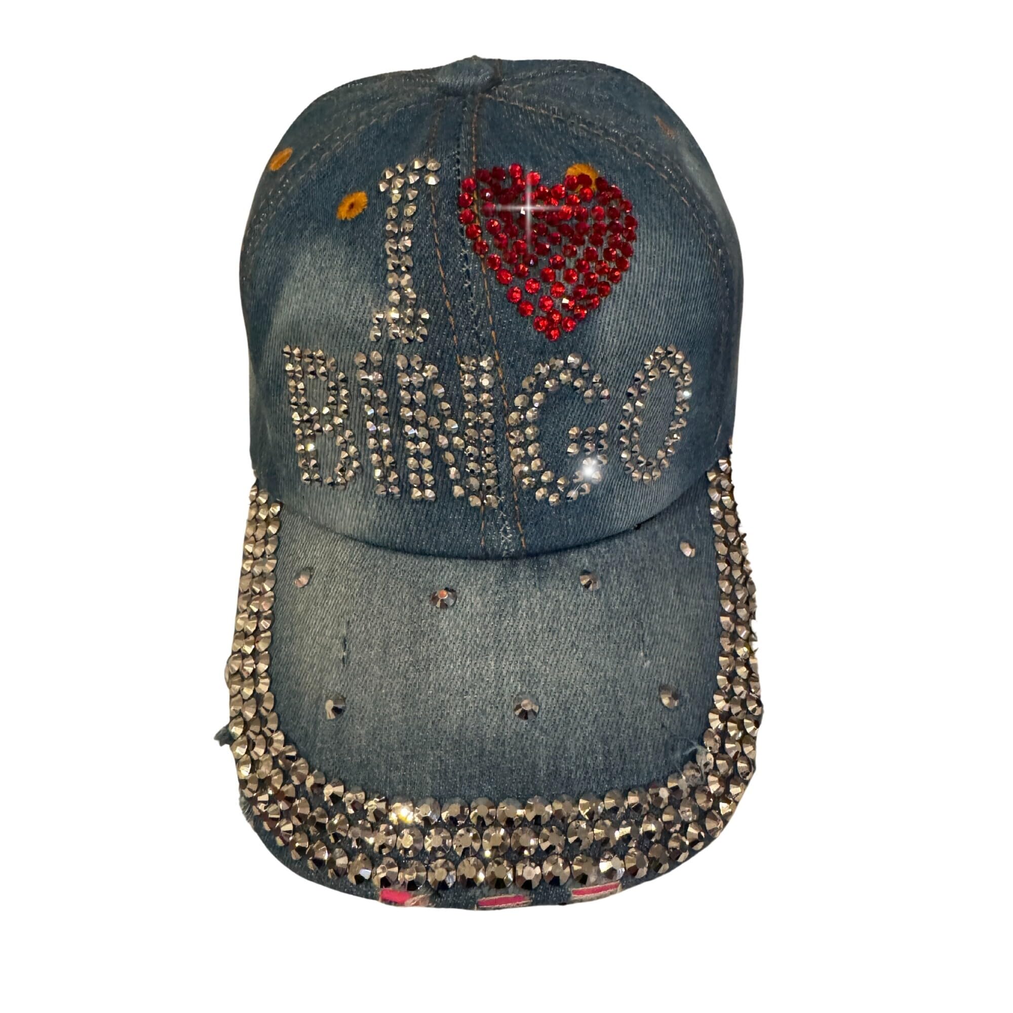 Popfizzy Bedazzled Hat for Women, Rhinestone Denim Hat, Fun Adult Bling Hats, Birthday Gifts for Women, Adjustable, One Size