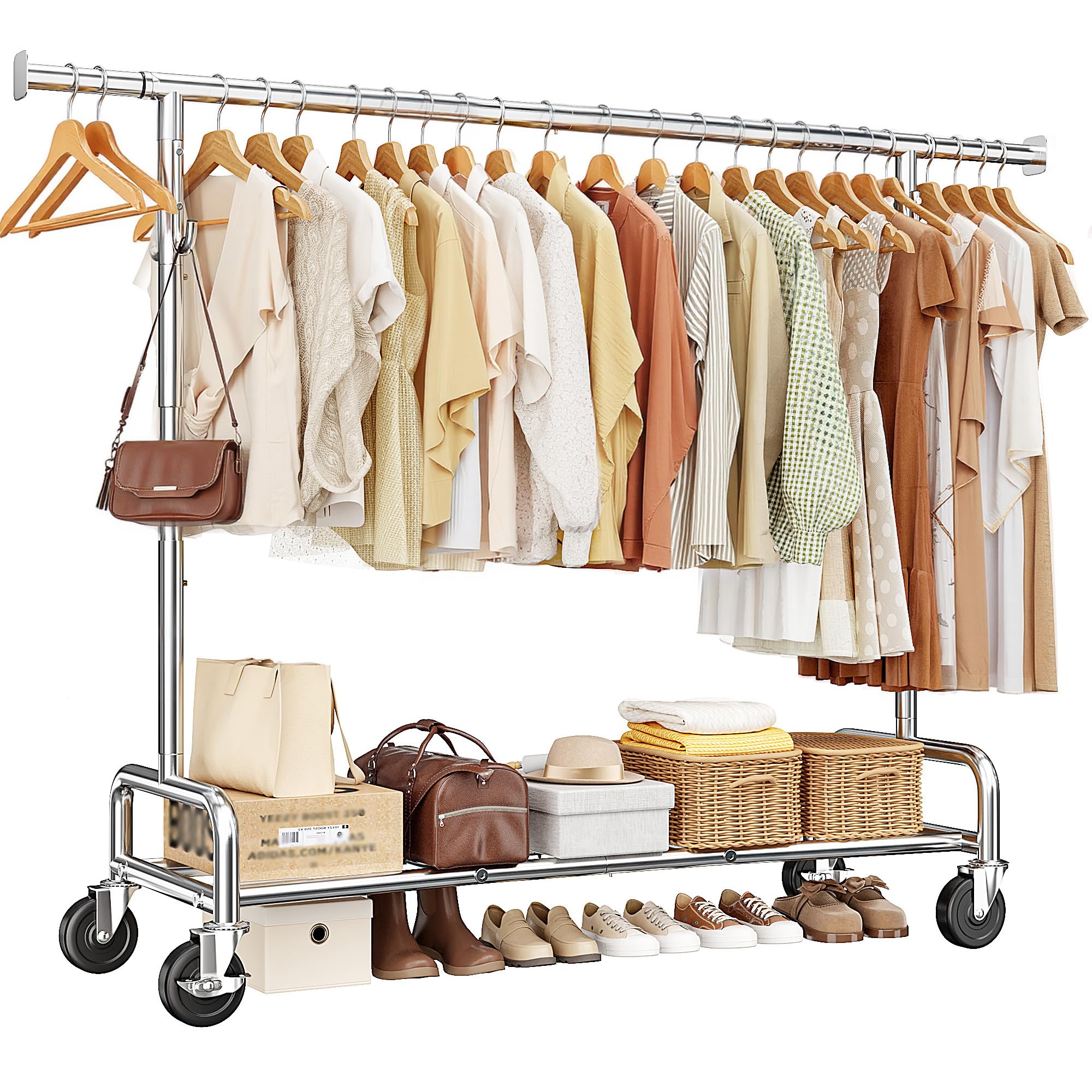 Ikloo Porte-vêtements Robuste Avec Tringle Extensible Et étagère