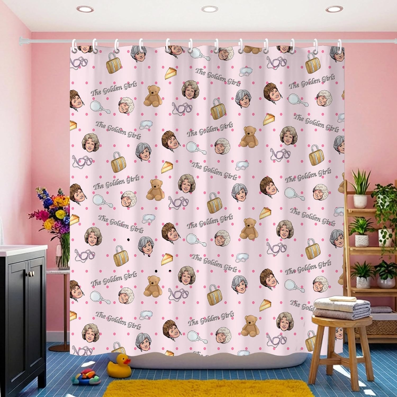 The Golden Girls Retro Cartoon All Over Print Shower Curtain 72x72 Inches