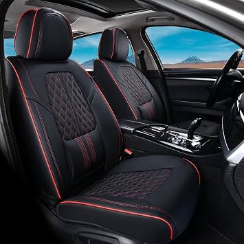 Coverado Car Seat Covers Full Set, 5 Seats Nappa Leather Seat Covers for Cars, Waterproof Automotive Car Seat Covers Interior Accessories Universal Fit Most Sedans, SUVs, Pick-up TrucksBlack&Gray