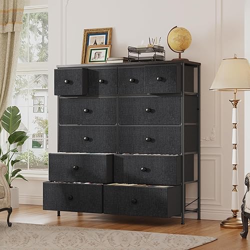 Miniatura 2 de Cómoda para Dormitorio Organizador de Cajones Cajones de Almacenamiento, Cómodas de Tela y Cajoneras, Marco de Metal Resistente, Superficie de Gris