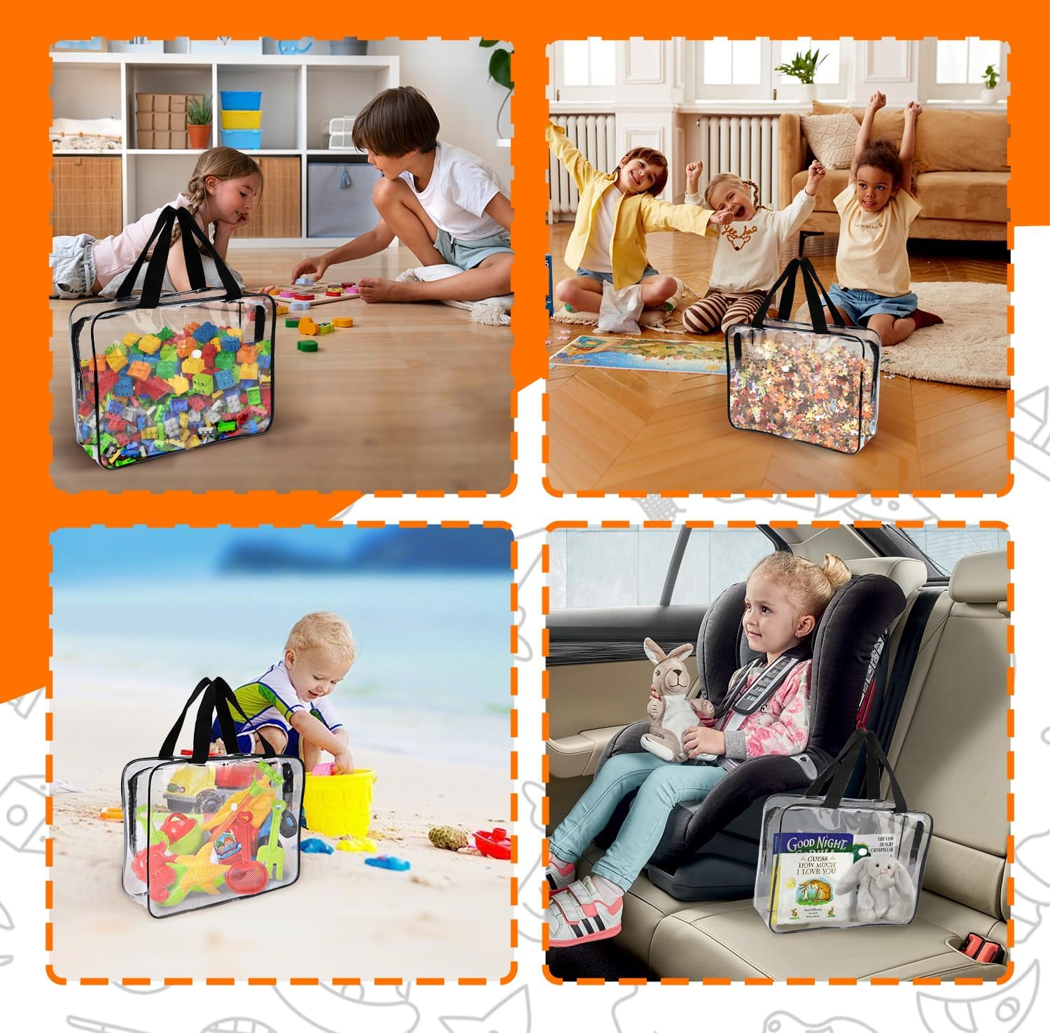 6 Packs Clear Toy Storage Bags, Large Transparent PVC Toy Organizing Bags with Zipper, Reusable Waterproof and Dust-Proof Toy Organizer Pouch for Building Blocks, Puzzles, Small Toys, and Kids Books - Image 4
