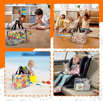 6 Packs Clear Toy Storage Bags, Large Transparent PVC Toy Organizing Bags with Zipper, Reusable Waterproof and Dust-Proof Toy Organizer Pouch for Building Blocks, Puzzles, Small Toys, and Kids Books